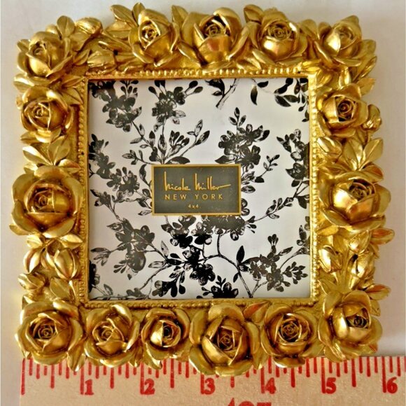 Nicole Miller NY Frame 4 x 4 Mini Roses Photo Gold Detailed Romantic Photograph - Picture 6 of 8